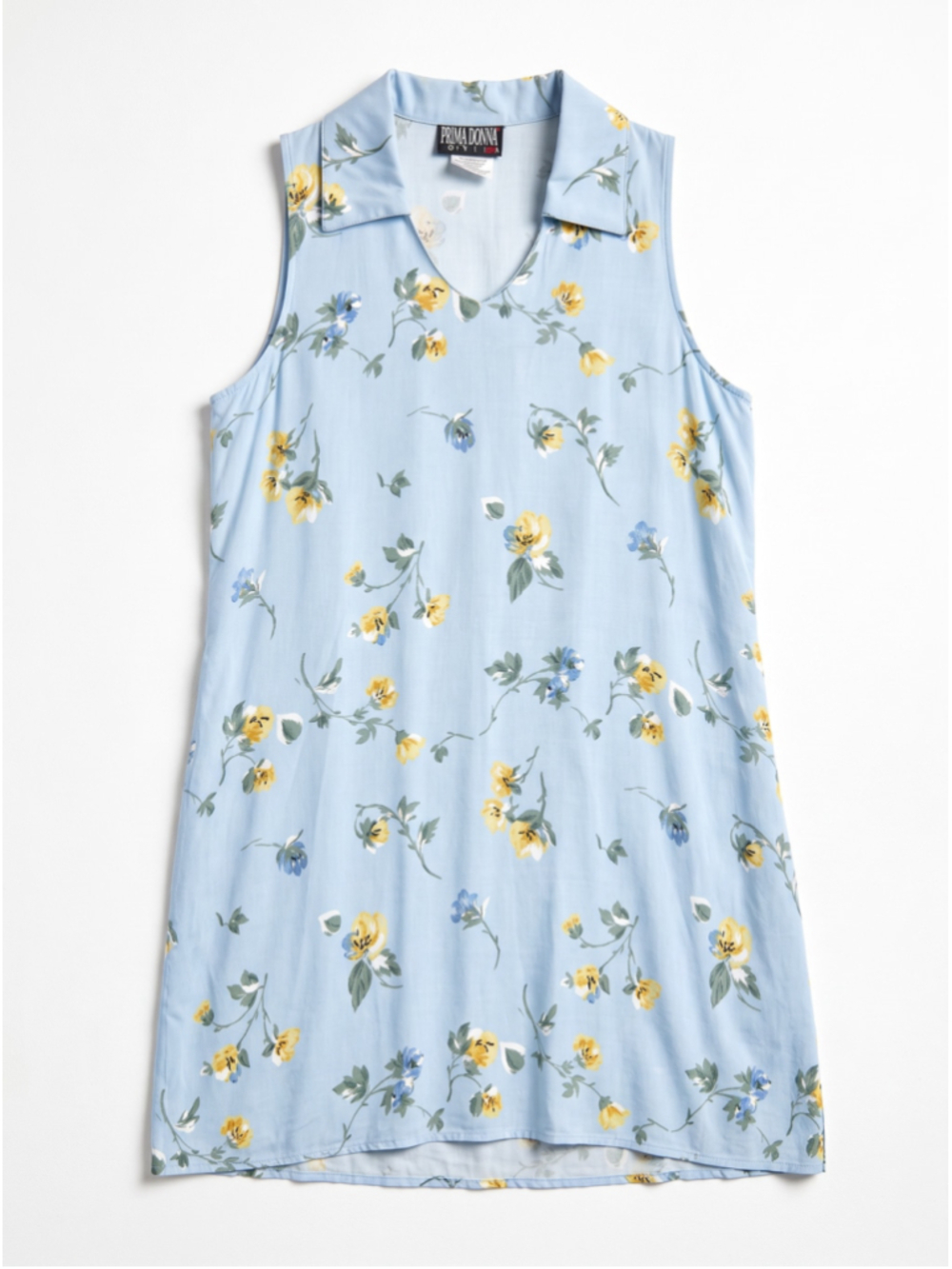 Prima Donna Vintage Blue Floral Sleeveless Collar Mini Dress